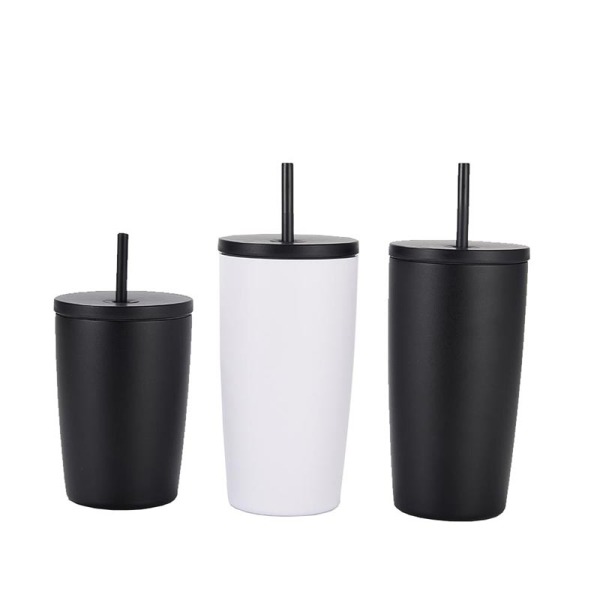 Double-layer Stainless Steel Straw Coffee Cup